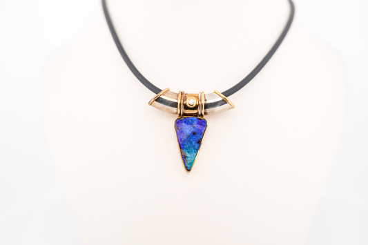 Estate Boulder Opal & Diamond Pendant in Sterling & 18k Gold by Laurie Lyall