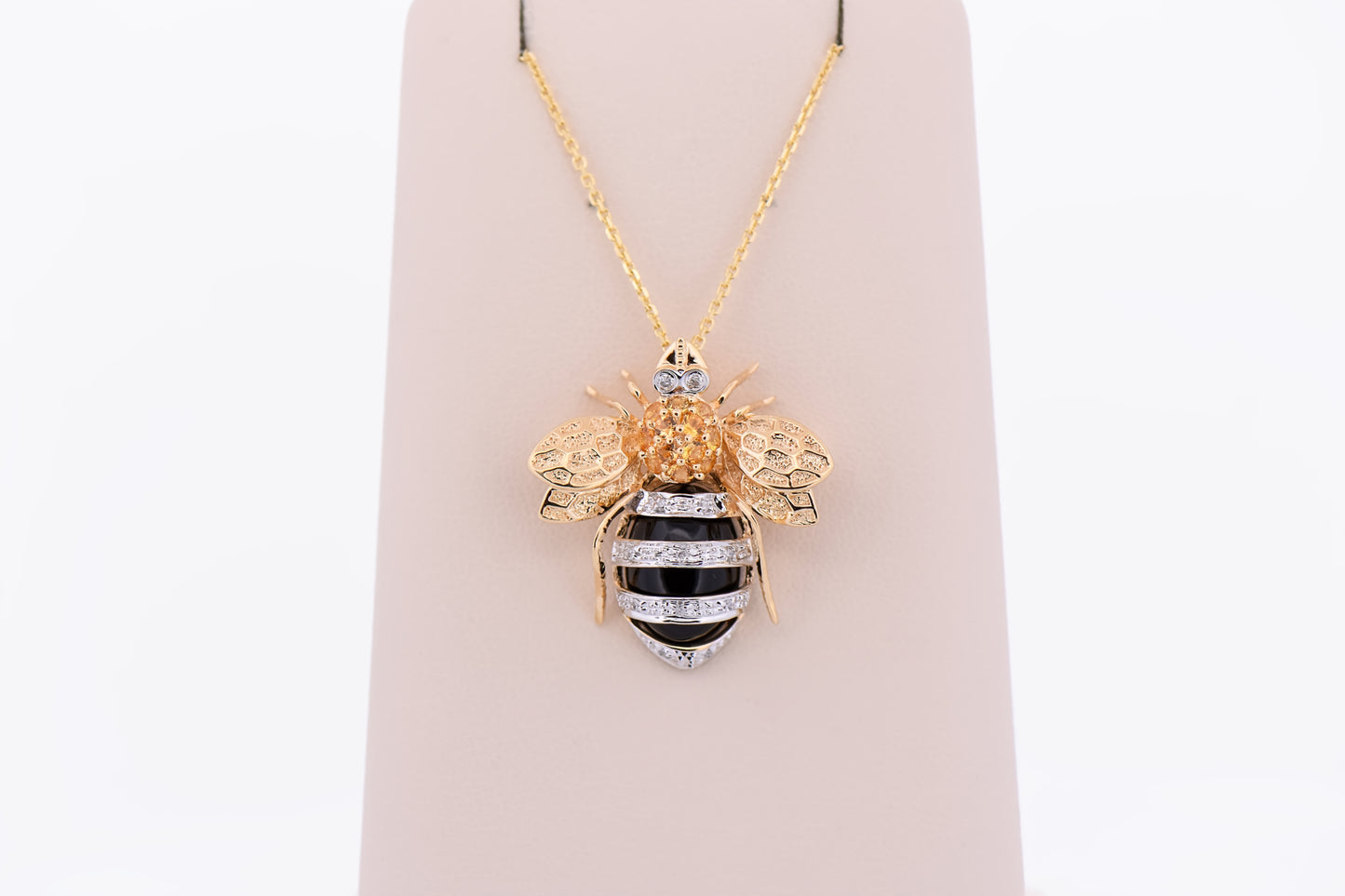 Estate Bumble Bee Pendant Pin Combo with Onyx, Citrine & Diamonds
