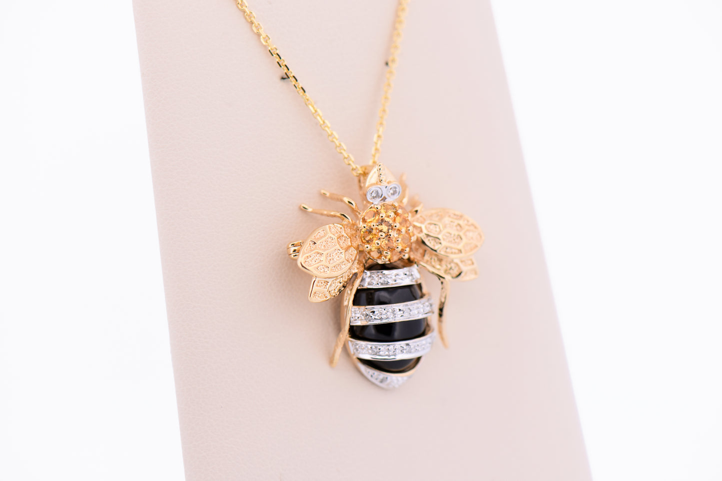 Estate Bumble Bee Pendant Pin Combo with Onyx, Citrine & Diamonds