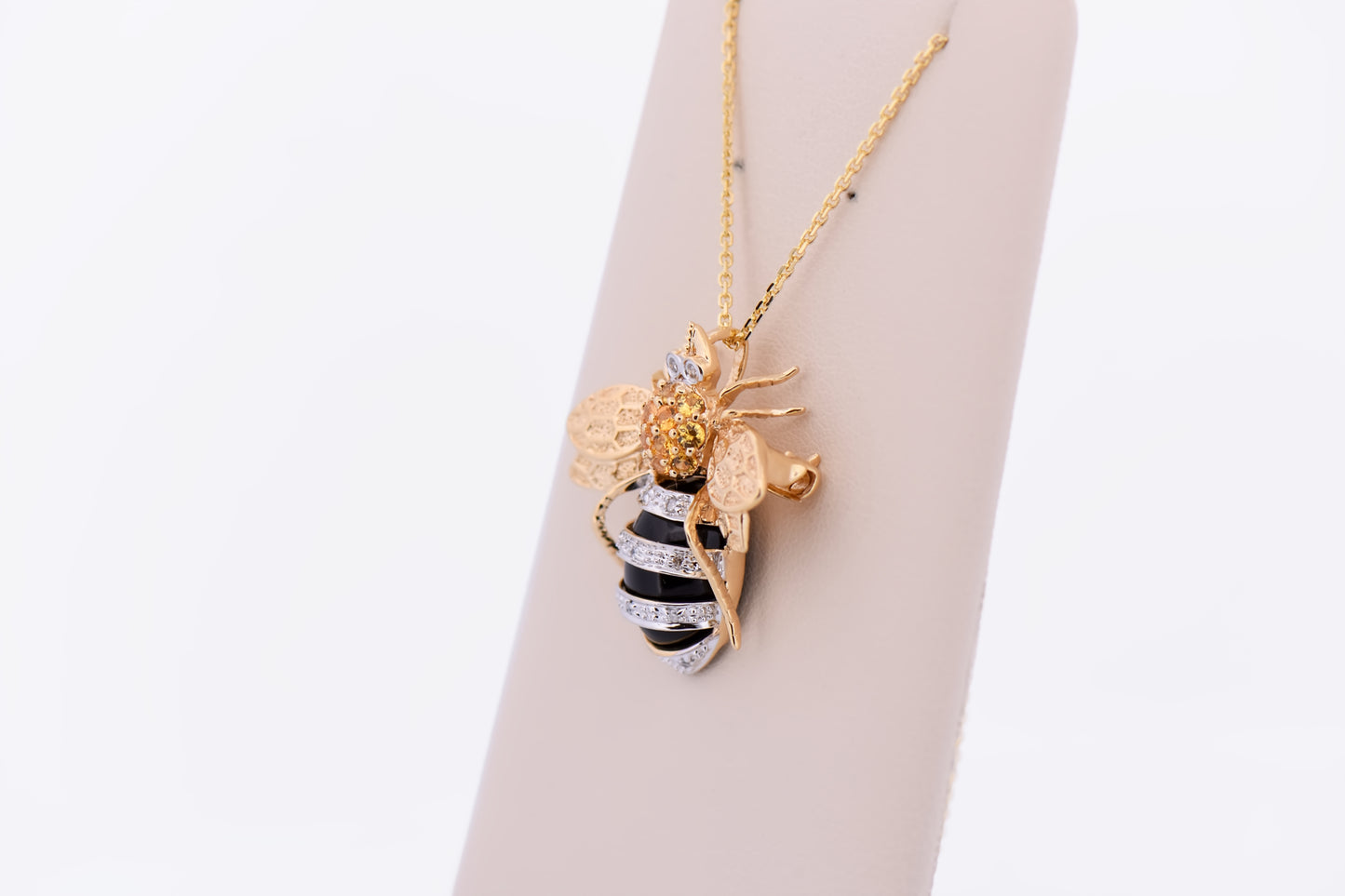 Estate Bumble Bee Pendant Pin Combo with Onyx, Citrine & Diamonds