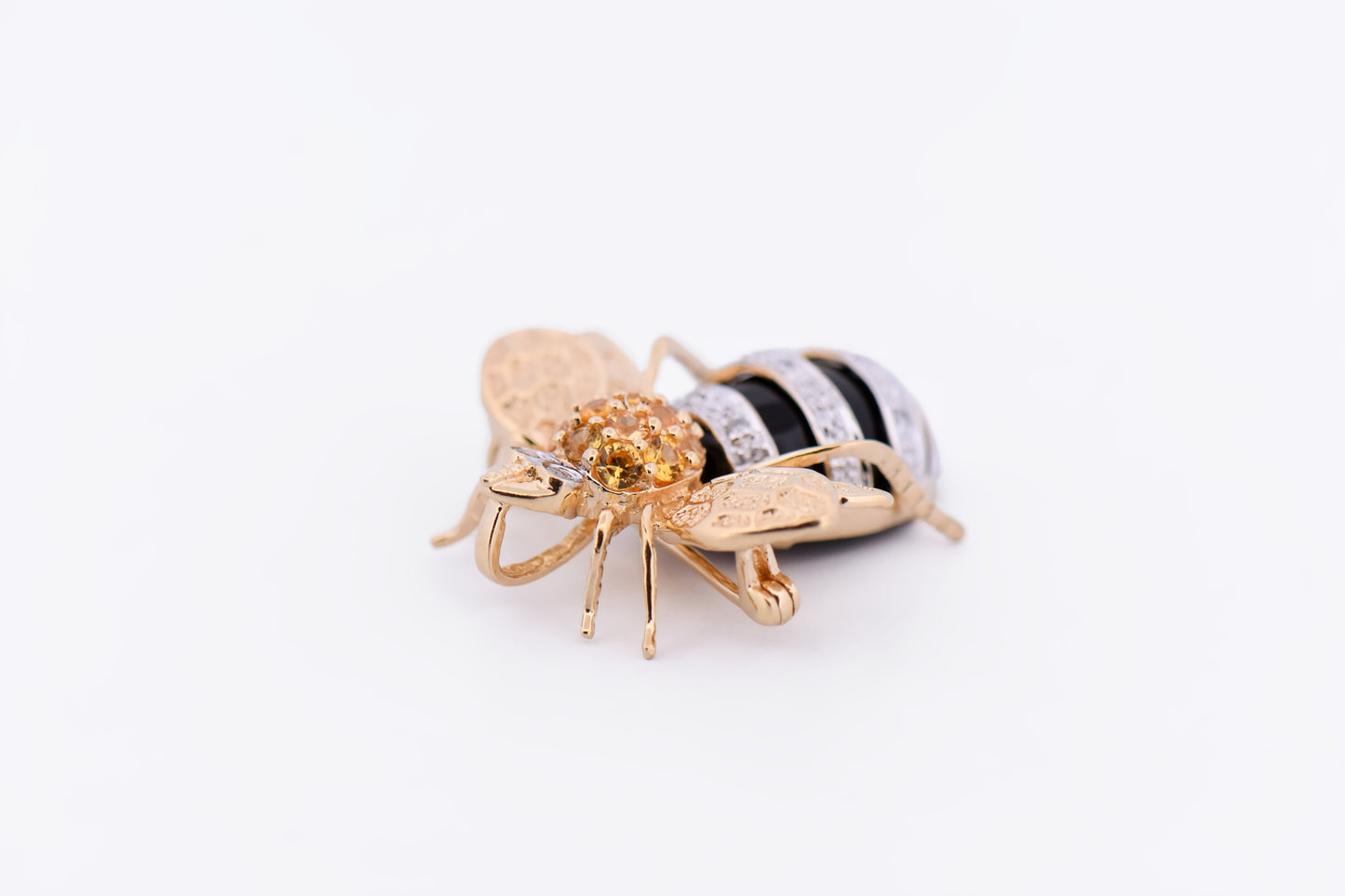 Estate Bumble Bee Pendant Pin Combo with Onyx, Citrine & Diamonds