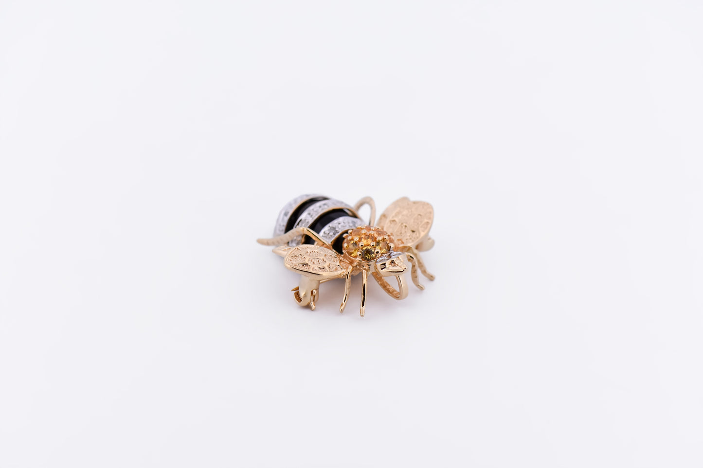Estate Bumble Bee Pendant Pin Combo with Onyx, Citrine & Diamonds