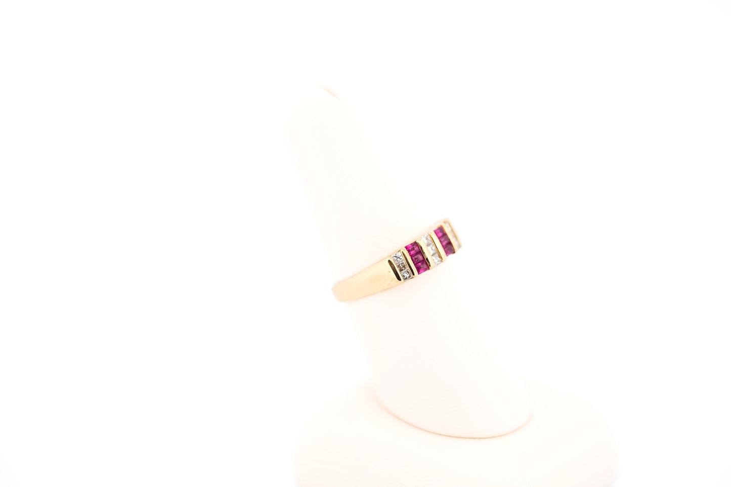 Estate Channel Set Ruby & Diamond Wedding Band in Yellow Gold