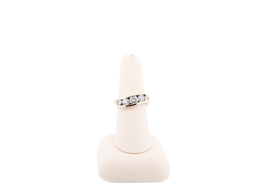 Estate Custom-Made Yellow Gold & 5-Stone Diamond Wave Channel Band
