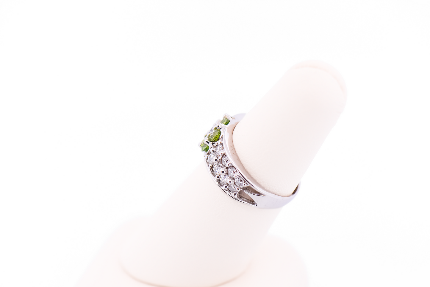 Estate Demantoid Garnet & Diamond Floral Cluster Ring in White Gold