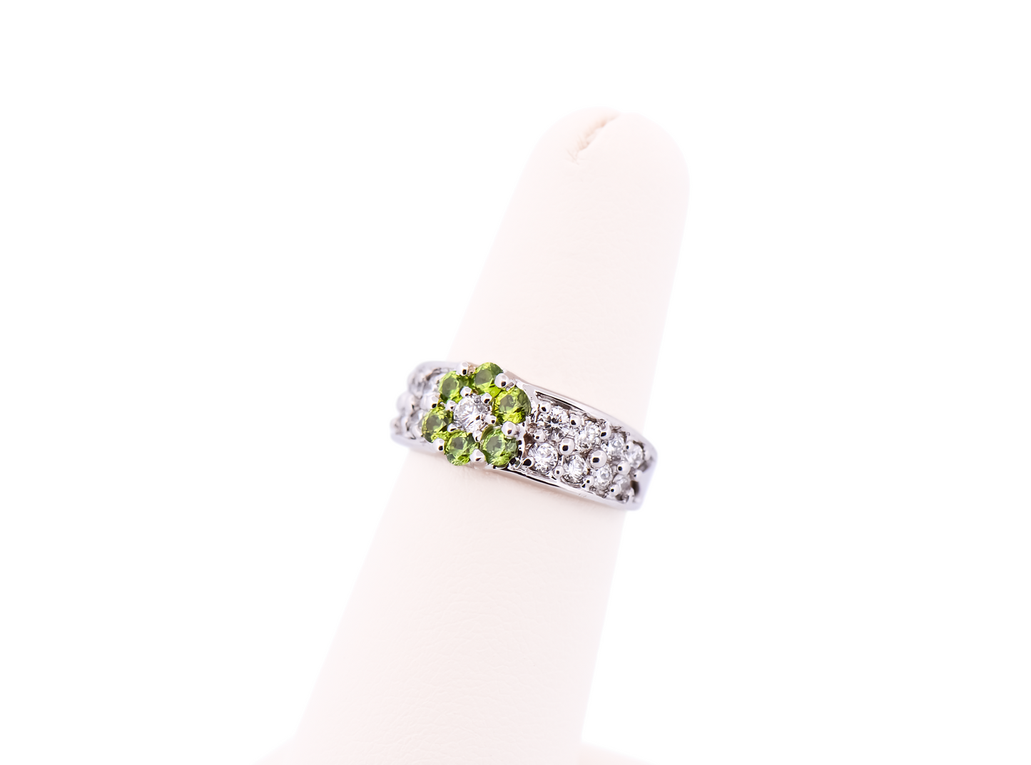 Estate Demantoid Garnet & Diamond Floral Cluster Ring in White Gold