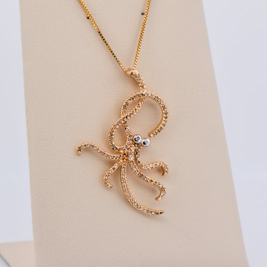 Estate Diamond-Accented Octopus Pendant in Yellow Gold