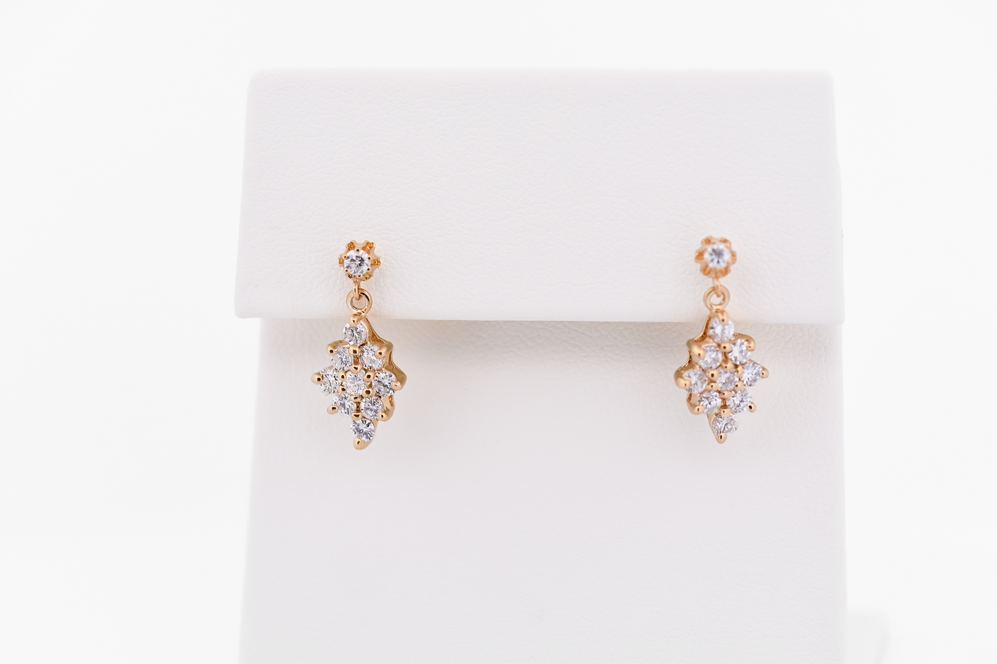 Estate Diamond Cluster Dangle Earrings in Yellow Gold