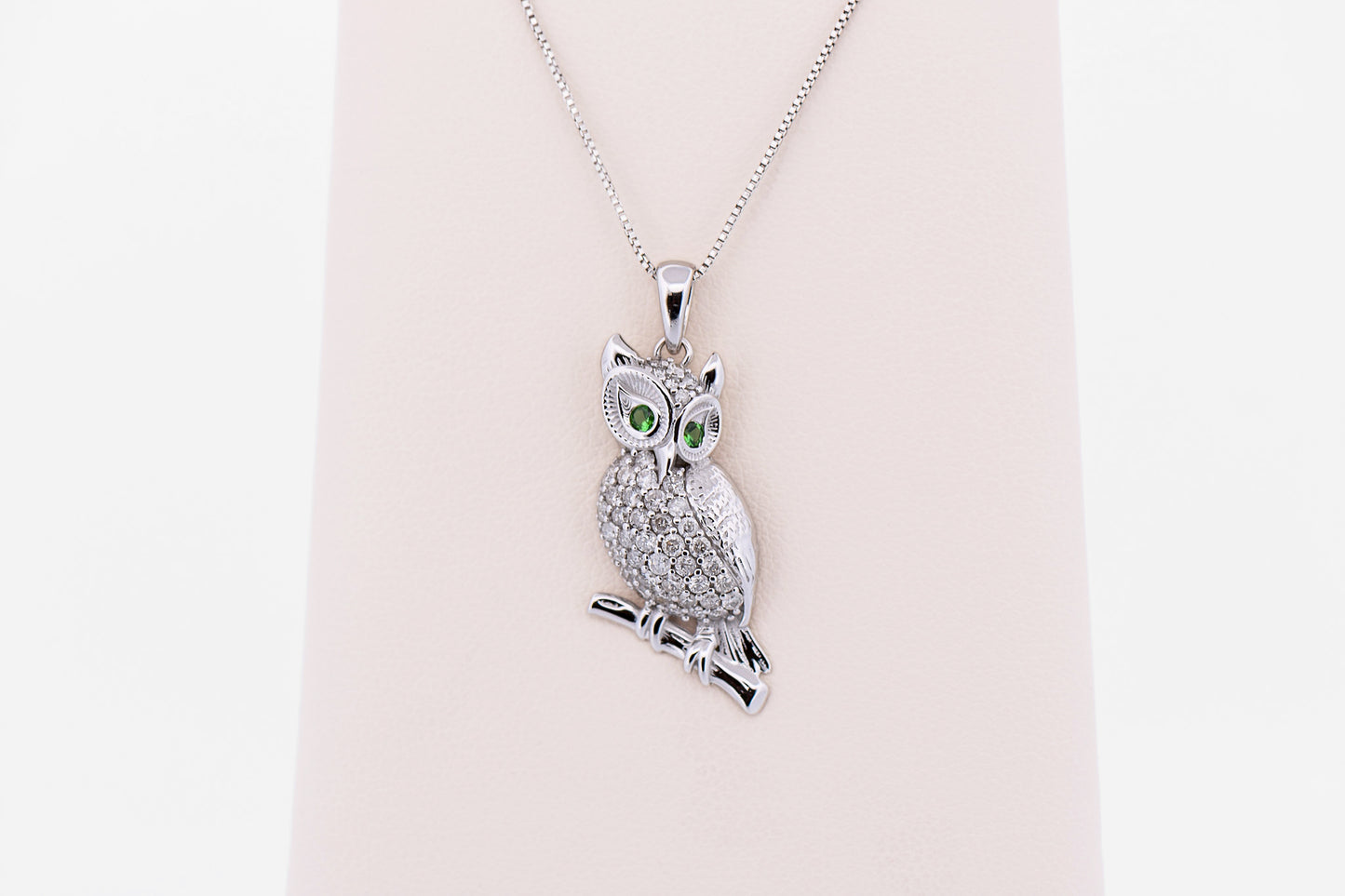 Estate Diamond Crusted Owl Pendant with Tsavorite Eyes