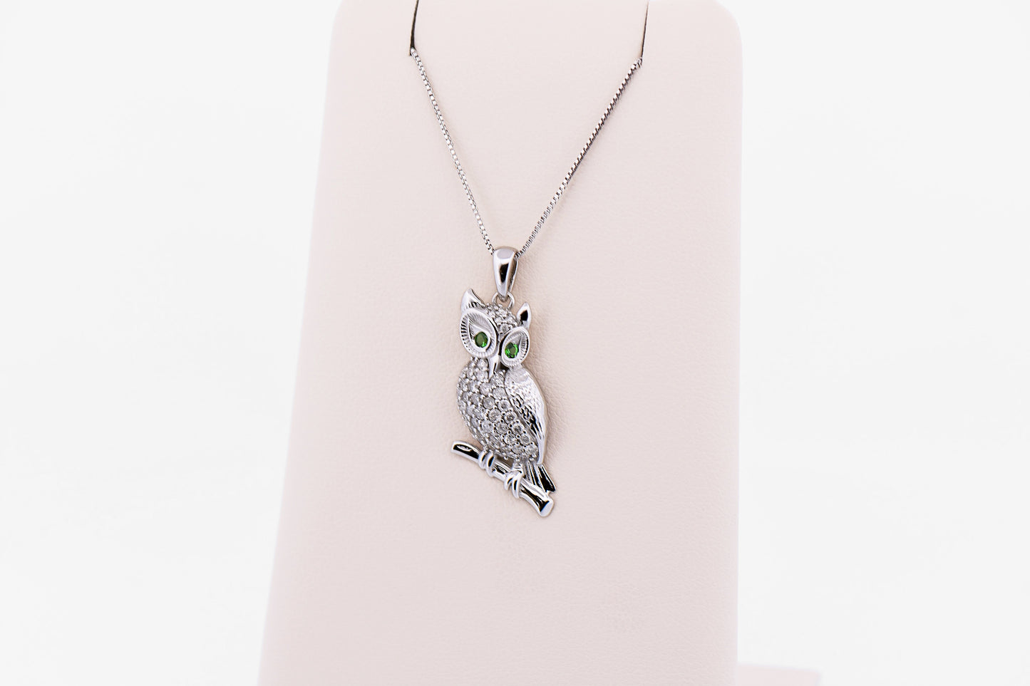Estate Diamond Crusted Owl Pendant with Tsavorite Eyes