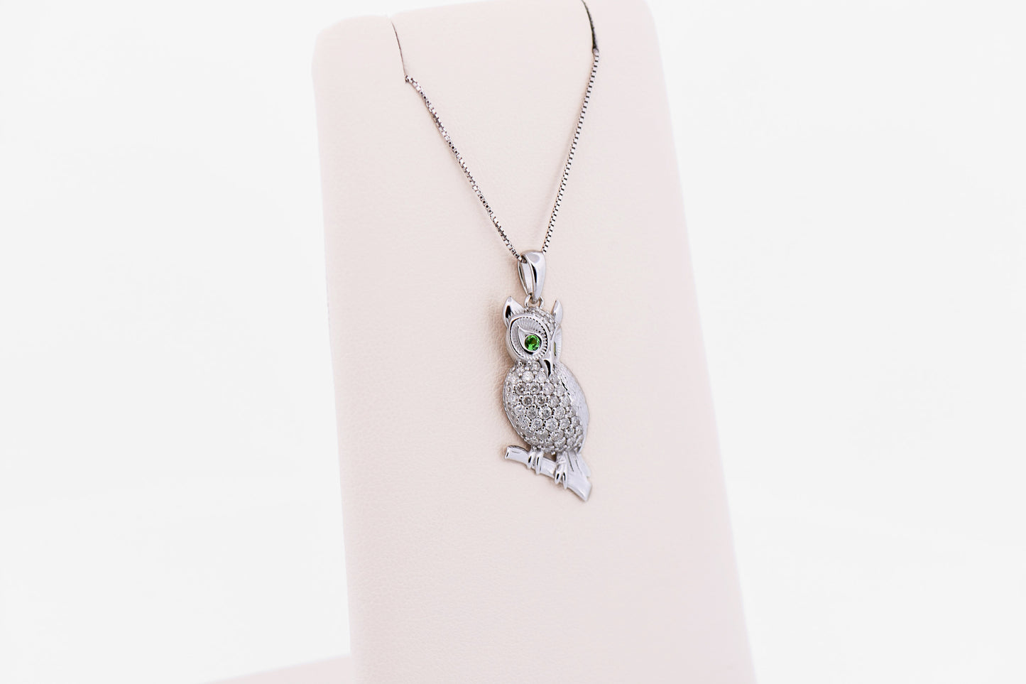 Estate Diamond Crusted Owl Pendant with Tsavorite Eyes