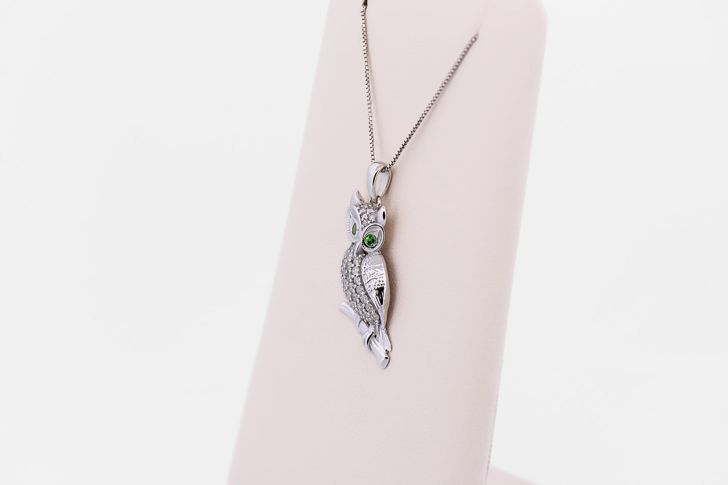 Estate Diamond Crusted Owl Pendant with Tsavorite Eyes