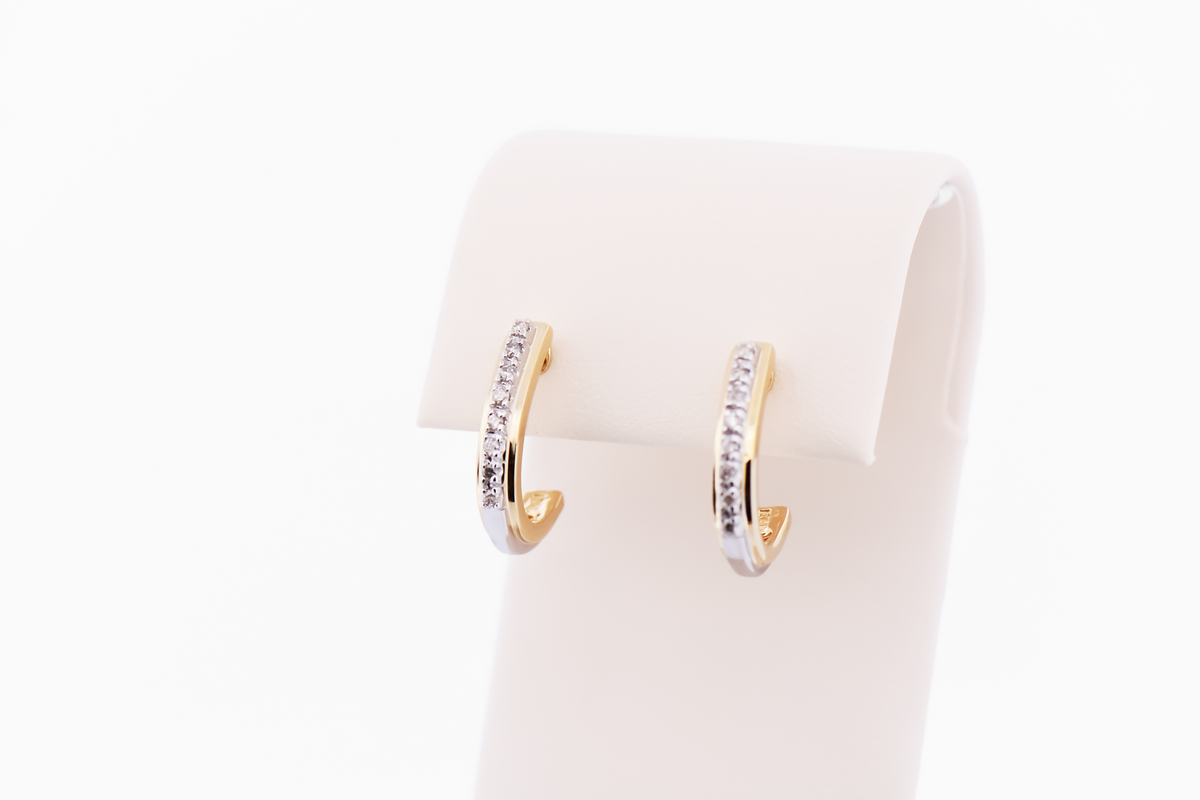 Estate Diamond J-Hoop Earrings in Two-Tone Gold