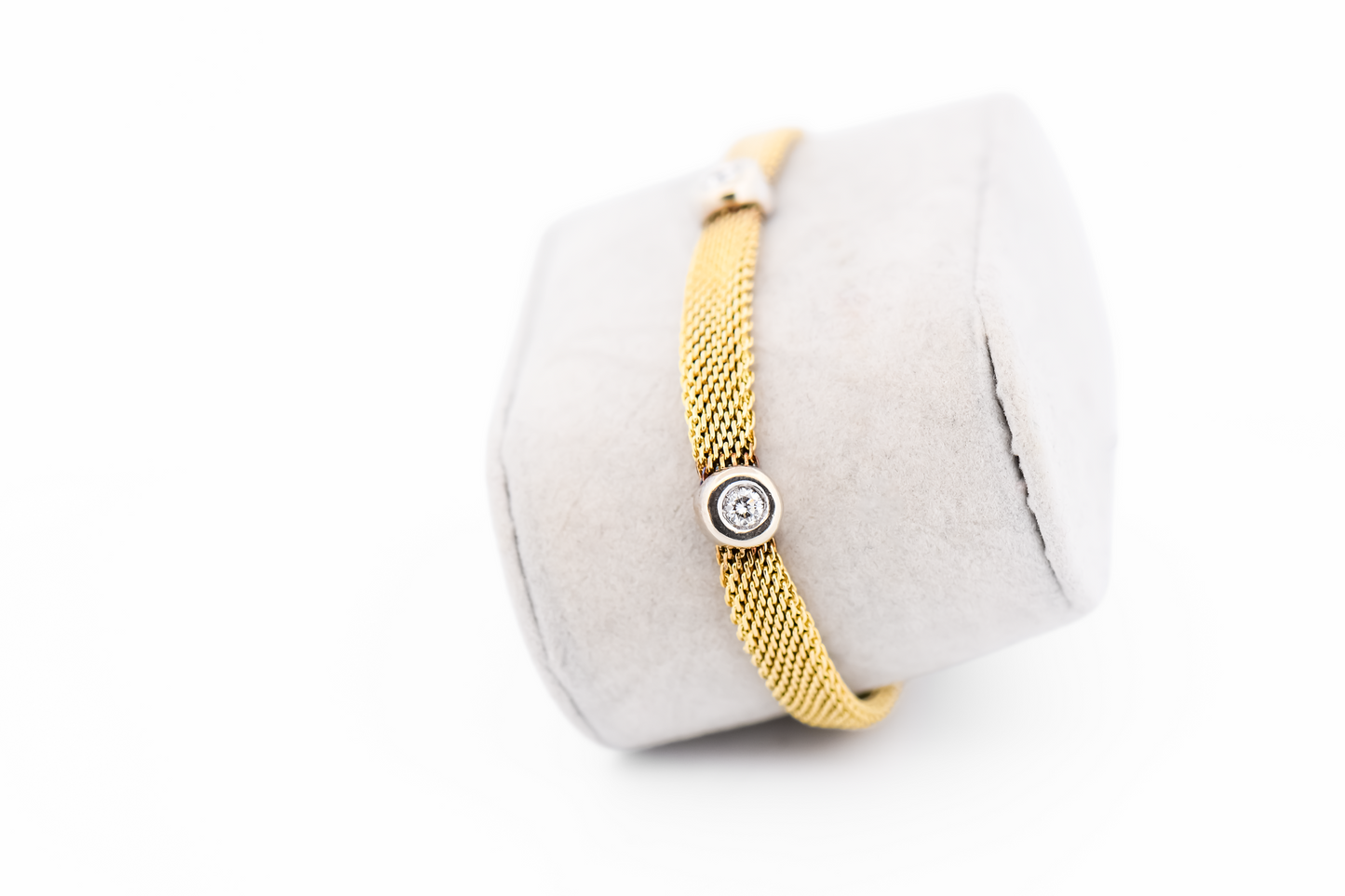 Estate Diamond Station Bracelet - Bezel Set Diamonds on Yellow Gold Mesh