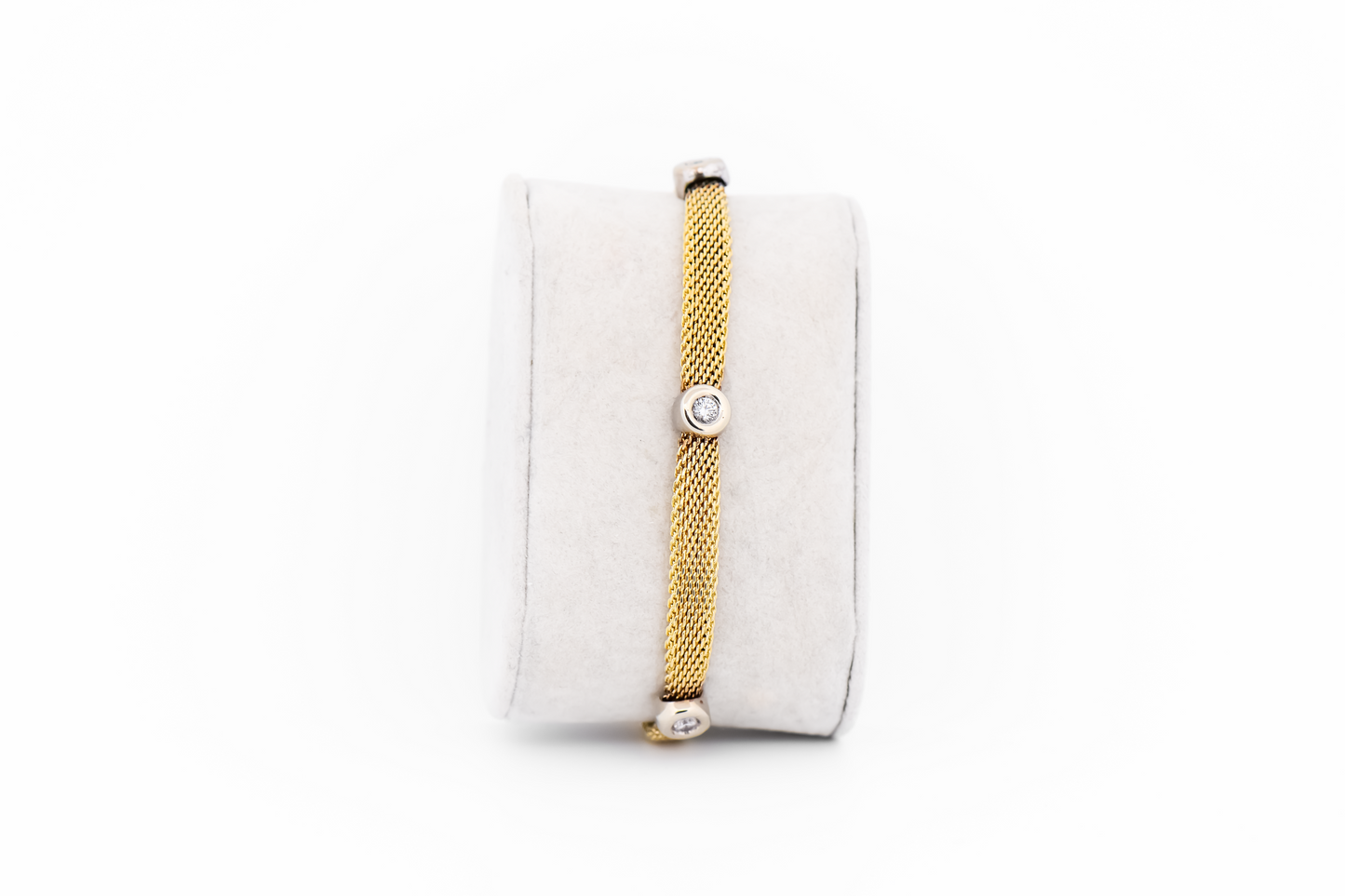 Estate Diamond Station Bracelet - Bezel Set Diamonds on Yellow Gold Mesh