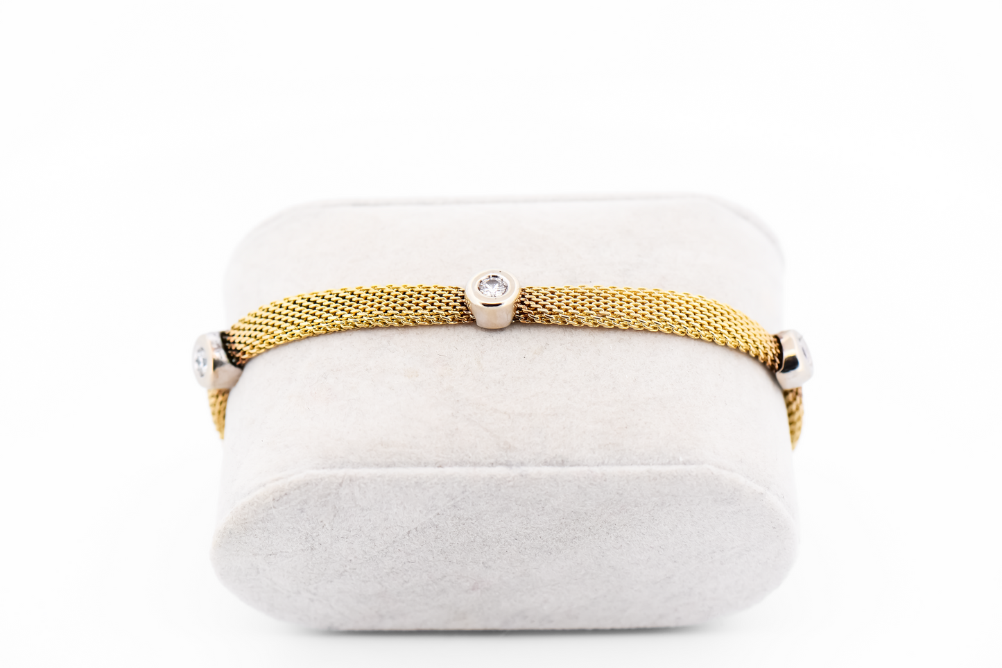 Estate Diamond Station Bracelet - Bezel Set Diamonds on Yellow Gold Mesh