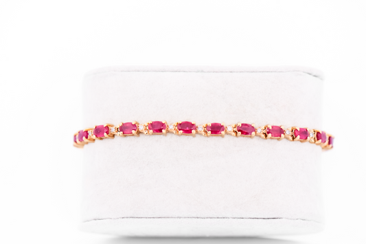 Estate Effy Ruby & Diamond Tennis Bracelet in 14k Yellow Gold