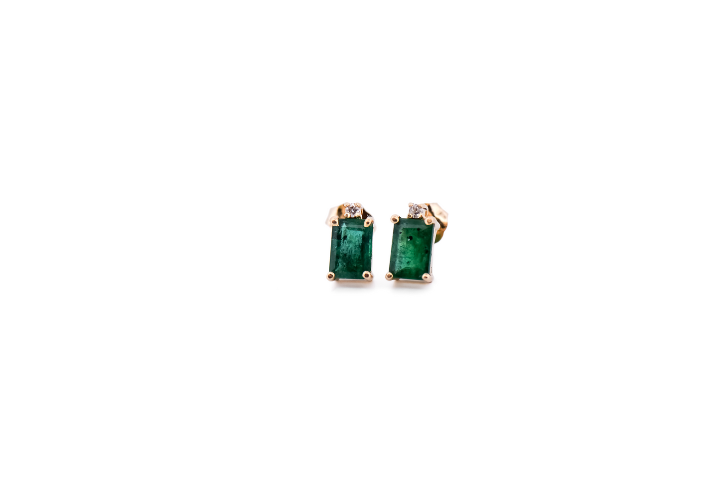 Estate Emerald Cut Emerald & Diamond Accented Stud Earrings