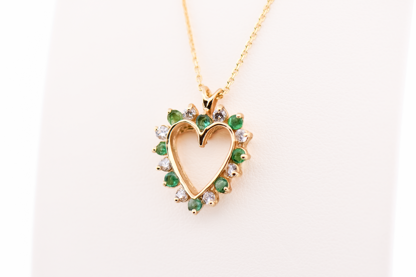 Estate Emerald & Diamond Heart Pendant in Yellow Gold