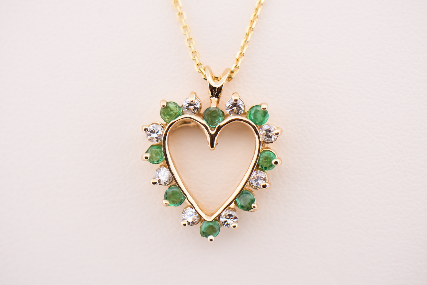 Estate Emerald & Diamond Heart Pendant in Yellow Gold