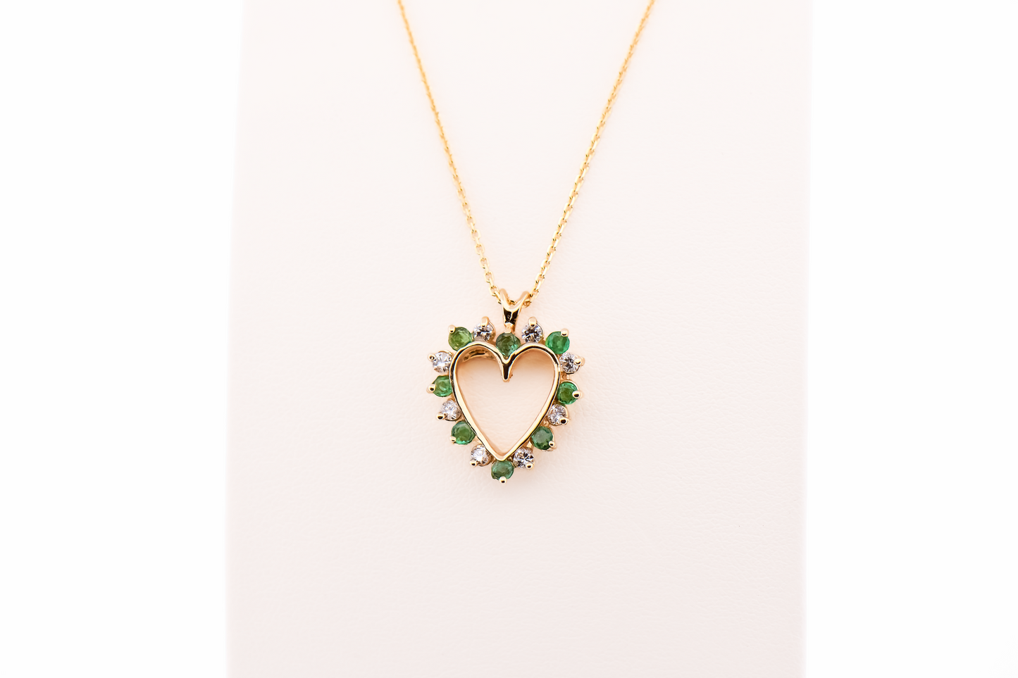 Estate Emerald & Diamond Heart Pendant in Yellow Gold