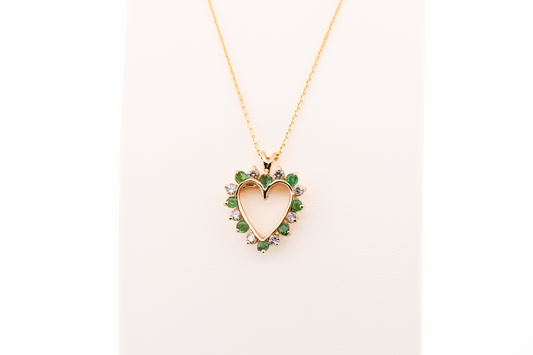 Estate Emerald & Diamond Heart Pendant in Yellow Gold
