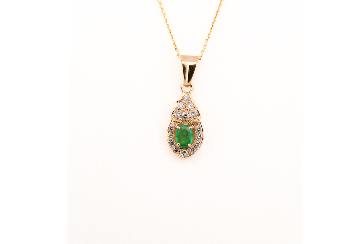 Estate Emerald & Diamond Pendant in 18k Yellow Gold