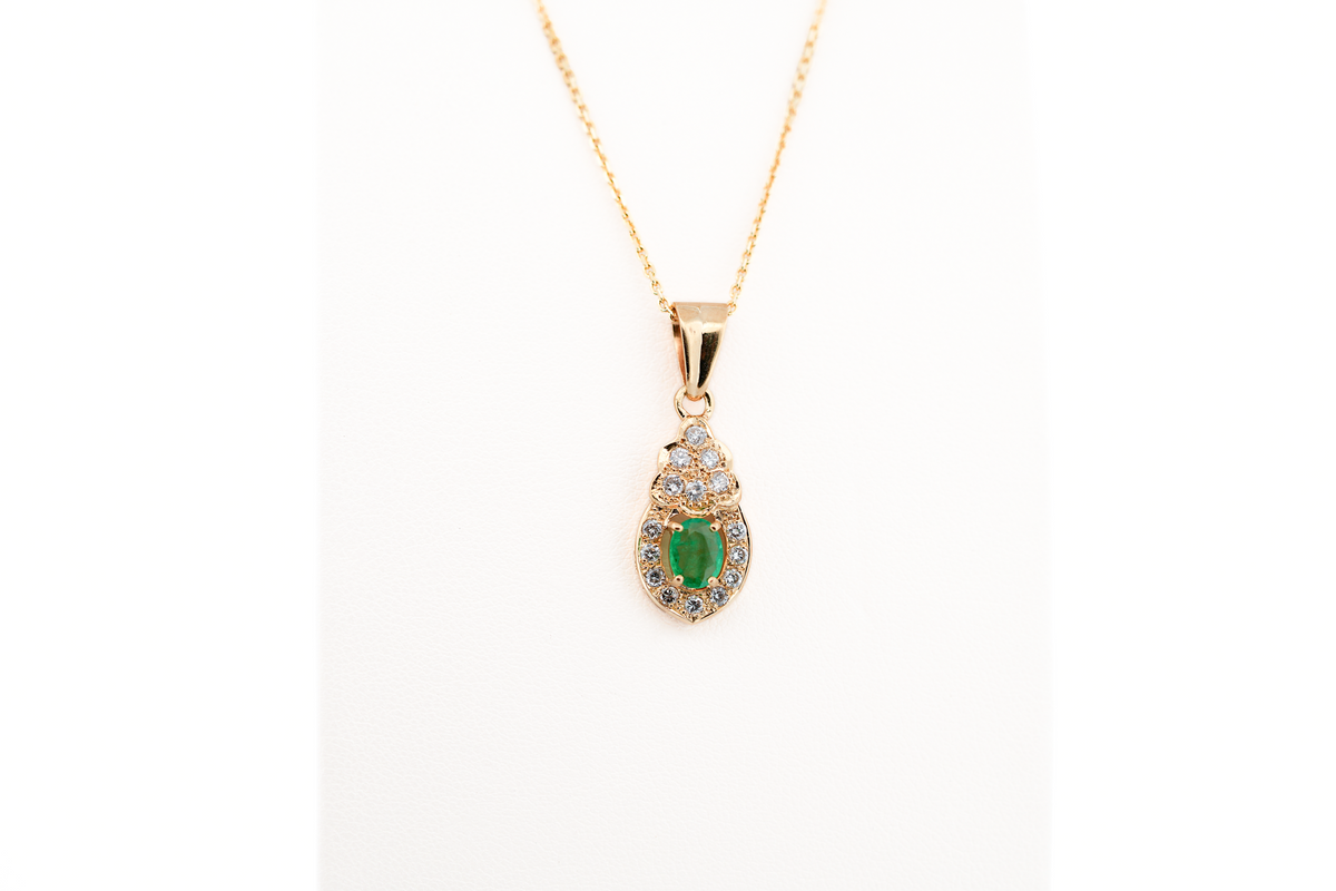 Estate Emerald & Diamond Pendant in 18k Yellow Gold