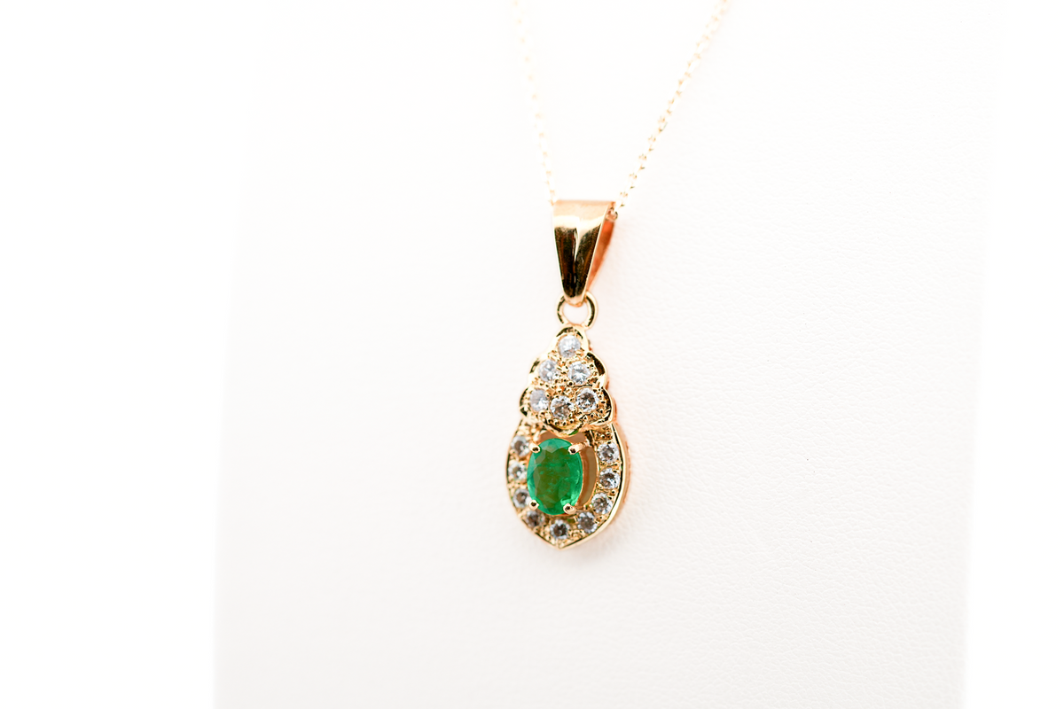 Estate Emerald & Diamond Pendant in 18k Yellow Gold