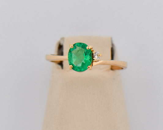 Estate Emerald Ring with Diamond Accent