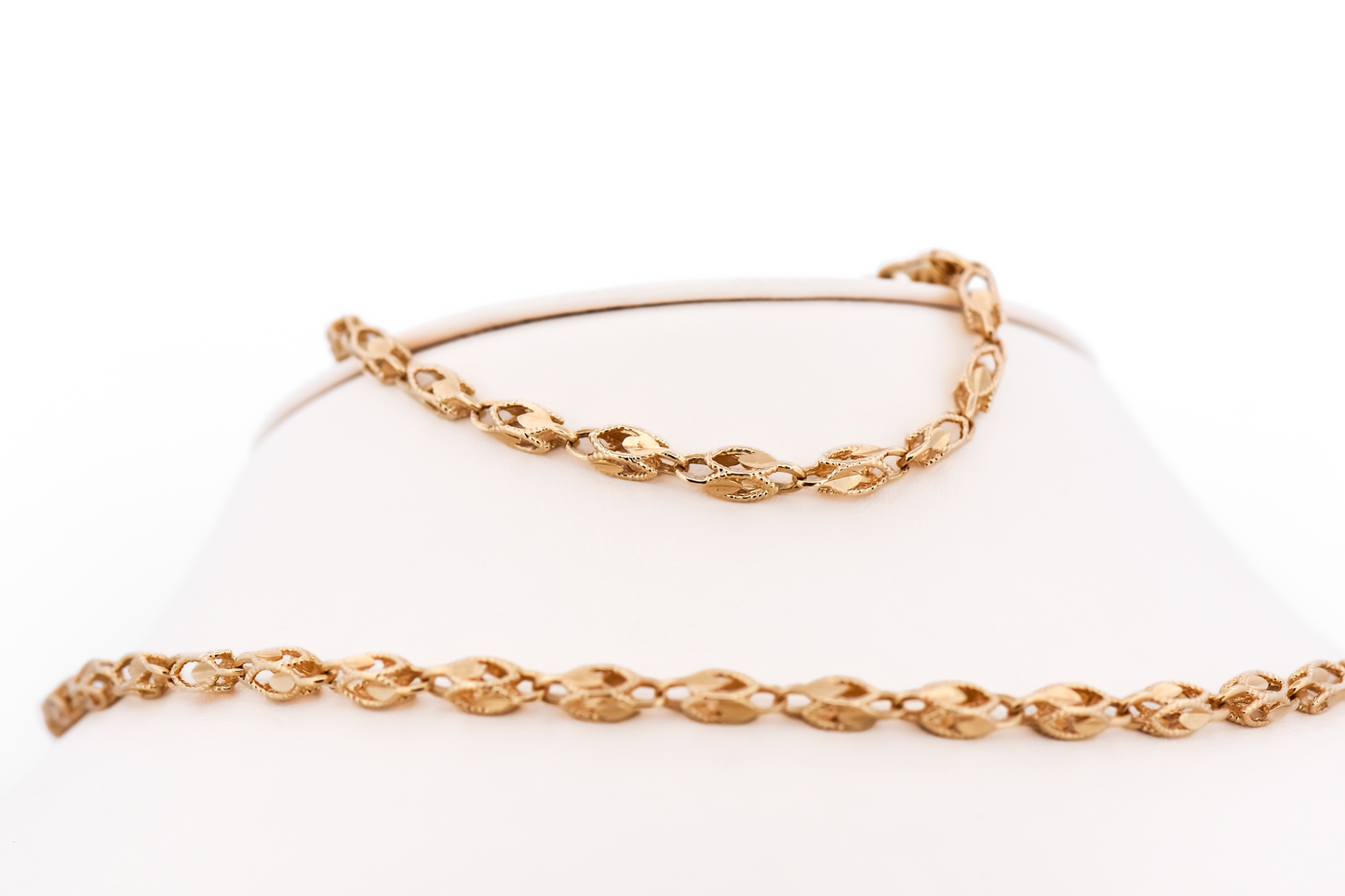 Estate Fancy Link Necklace & Bracelet Set- Diamond Cut 14k Yellow Gold