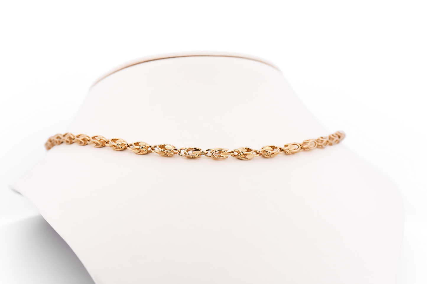 Estate Fancy Link Necklace & Bracelet Set- Diamond Cut 14k Yellow Gold