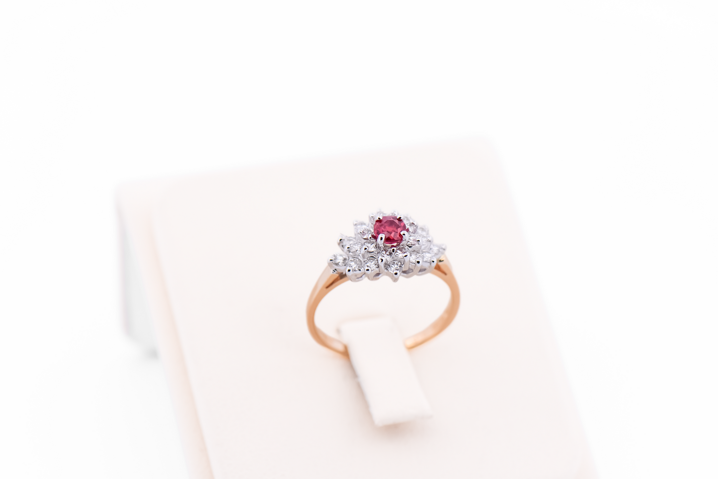 Estate Fine-Quality Ruby & Diamond Cluster Ring in 14k Two-Tone