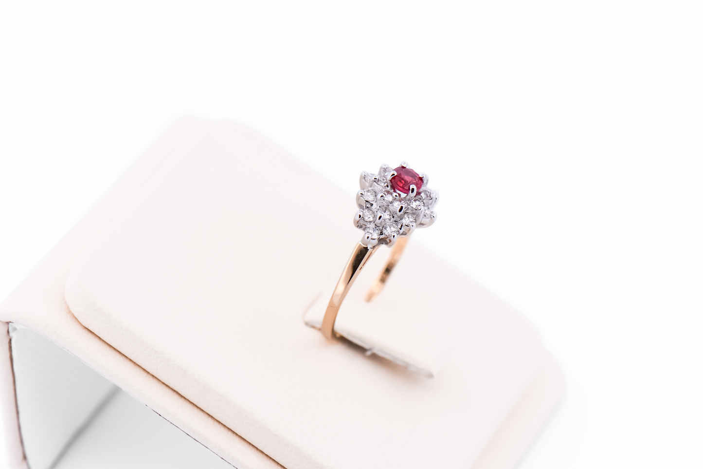 Estate Fine-Quality Ruby & Diamond Cluster Ring in 14k Two-Tone