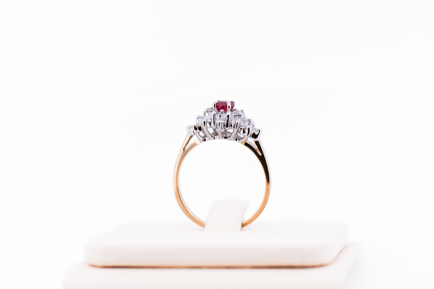 Estate Fine-Quality Ruby & Diamond Cluster Ring in 14k Two-Tone
