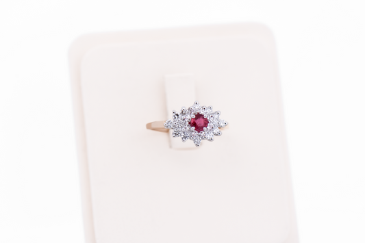 Estate Fine-Quality Ruby & Diamond Cluster Ring in 14k Two-Tone
