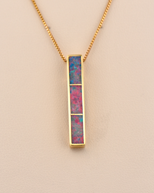 Estate Gold Bar Pendant with Australian Opal Inlay