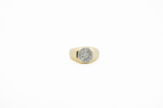 Estate Gold Gents Ring with Octagonal Diamond Cluster