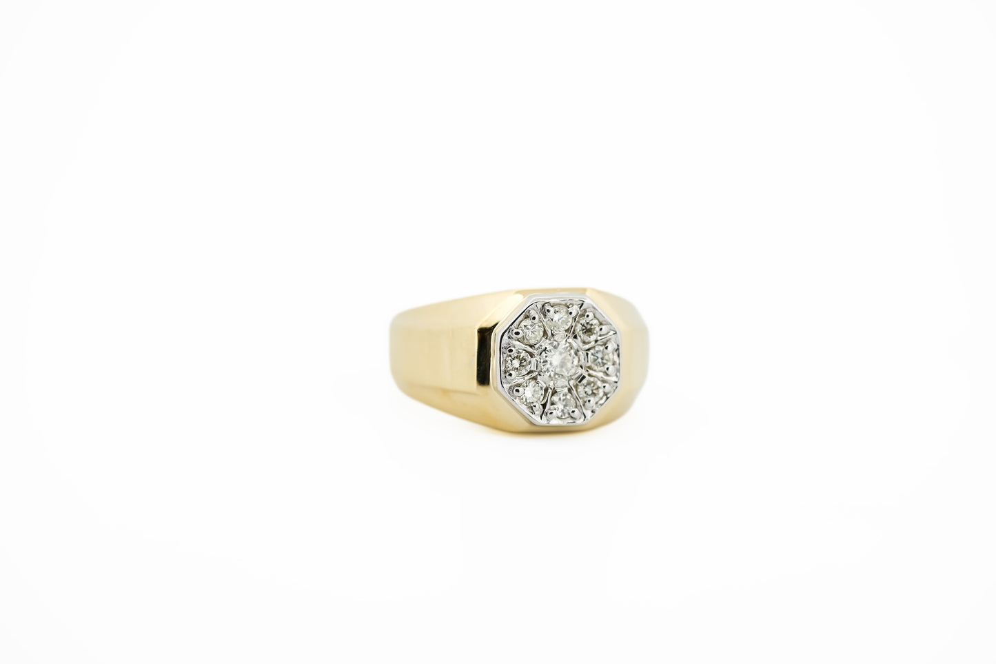 Estate Gold Gents Ring with Octagonal Diamond Cluster