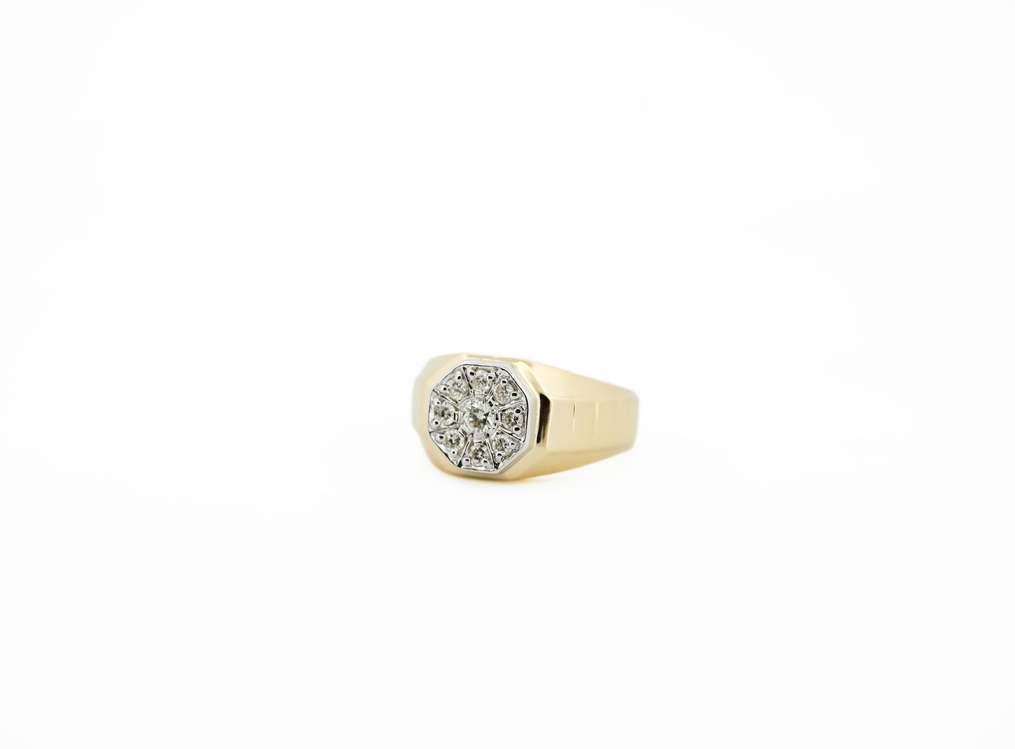 Estate Gold Gents Ring with Octagonal Diamond Cluster