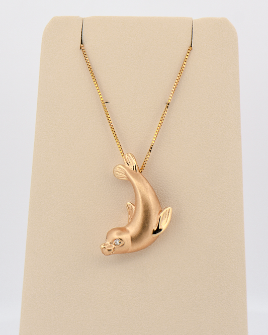 Estate Gold Seal Pendant with Diamond Eyes