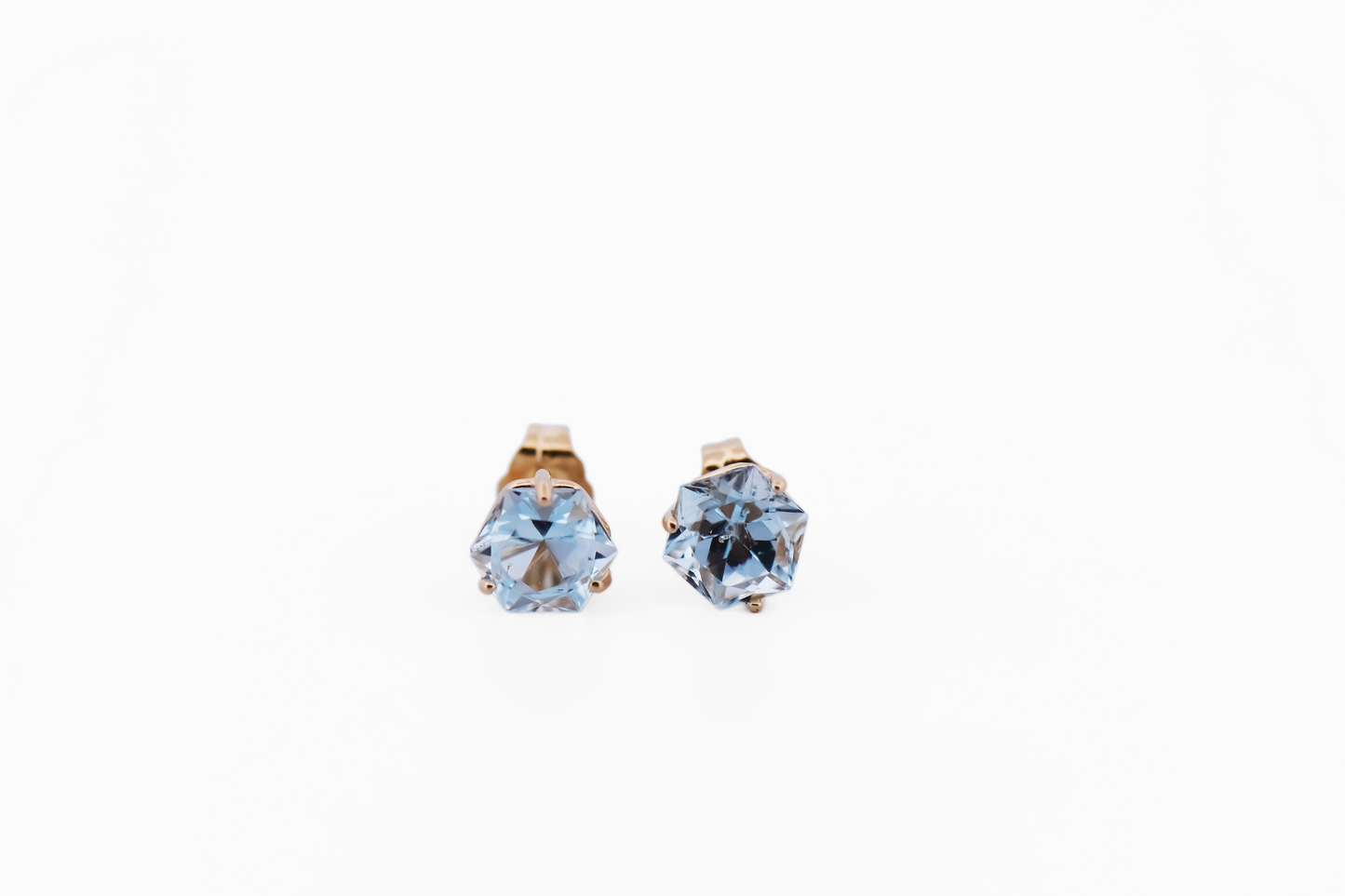 Estate Hexagonal Blue Topaz Studs in Yellow Gold