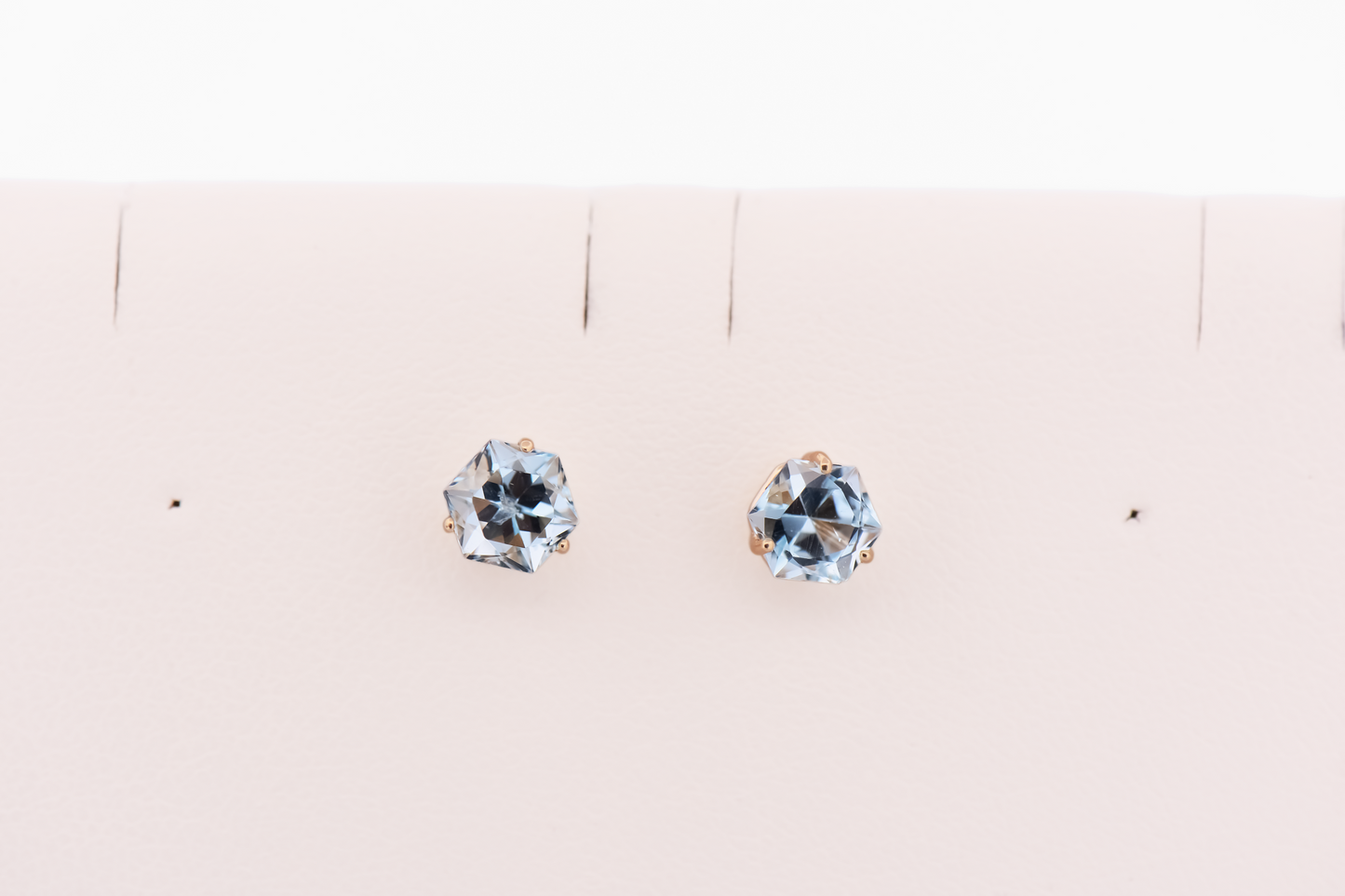 Estate Hexagonal Blue Topaz Studs in Yellow Gold