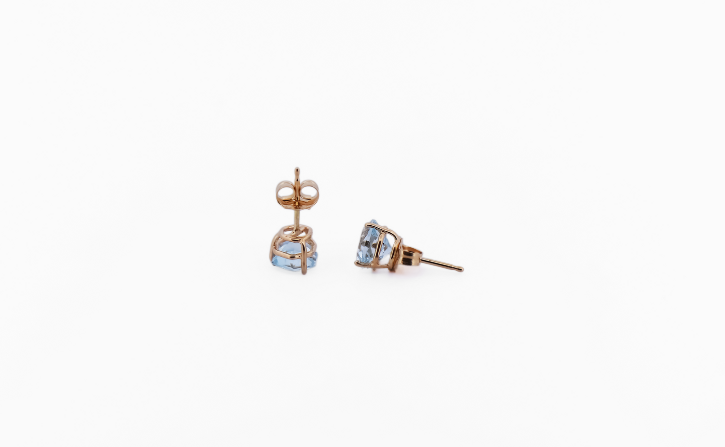 Estate Hexagonal Blue Topaz Studs in Yellow Gold
