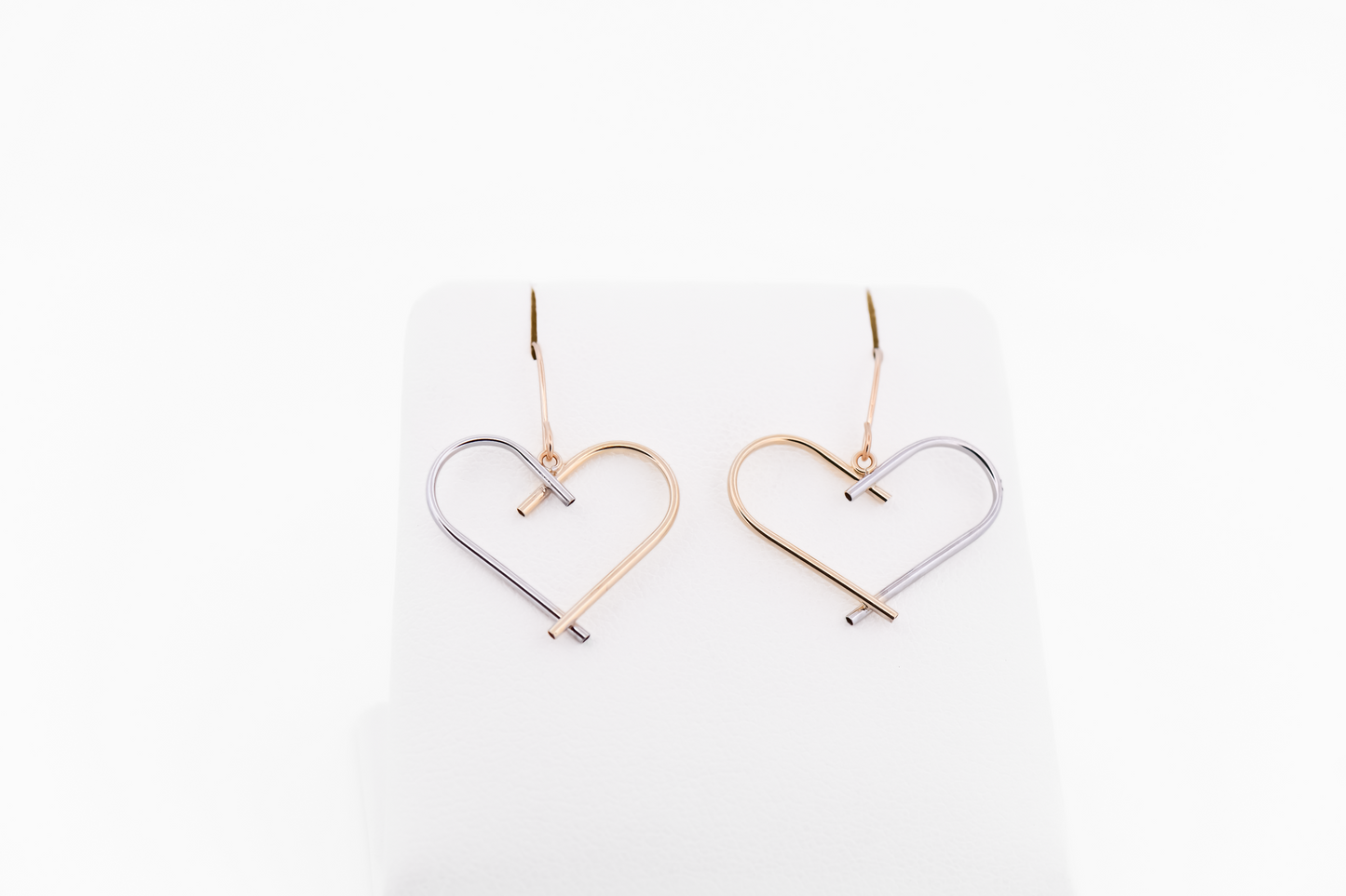 Estate Hollow 14k Two Tone Gold Heart Earrings on Shepherd Hooks