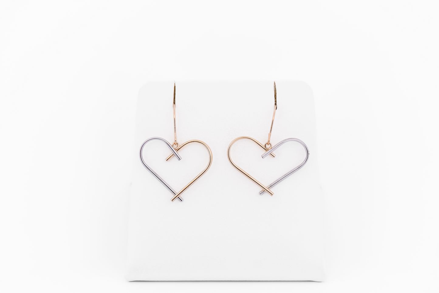 Estate Hollow 14k Two Tone Gold Heart Earrings on Shepherd Hooks