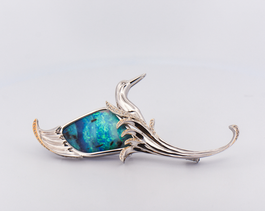 Estate Hummingbird Boulder Opal Pin/Pendant