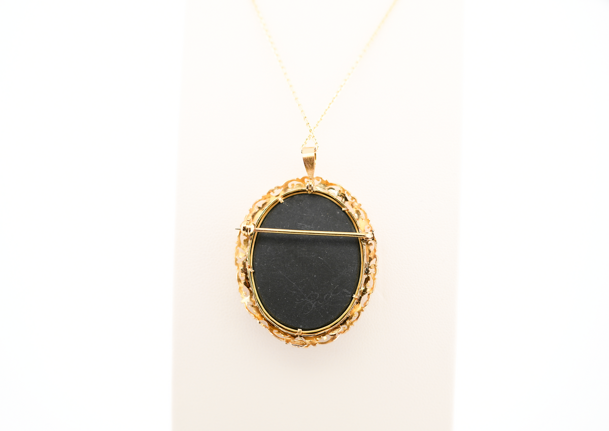 Estate Inlaid Stone Floral Pietra Dura Pendant Brooch Combo in Yellow Gold