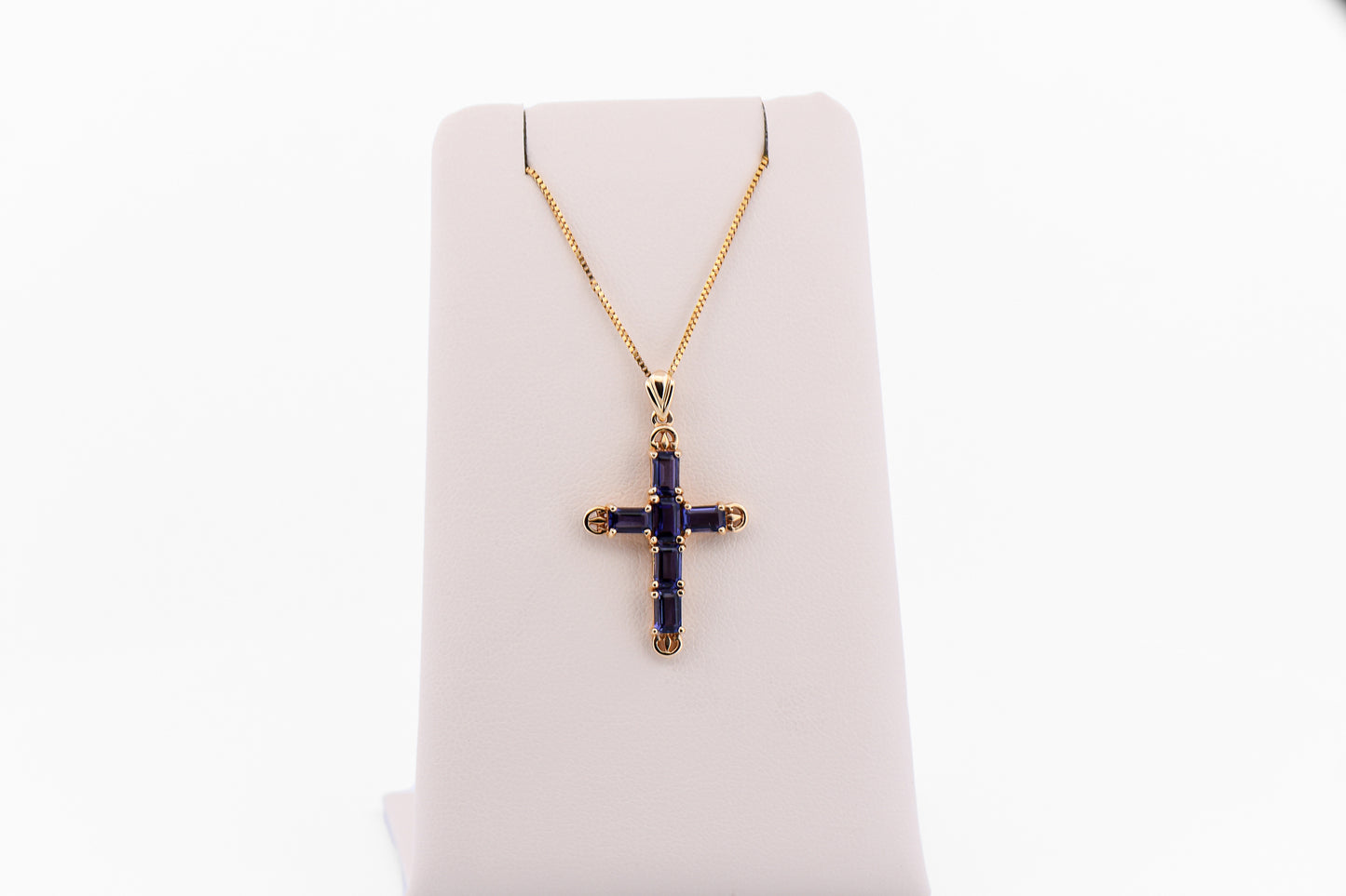 Estate Iolite Cross Pendant in Yellow Gold