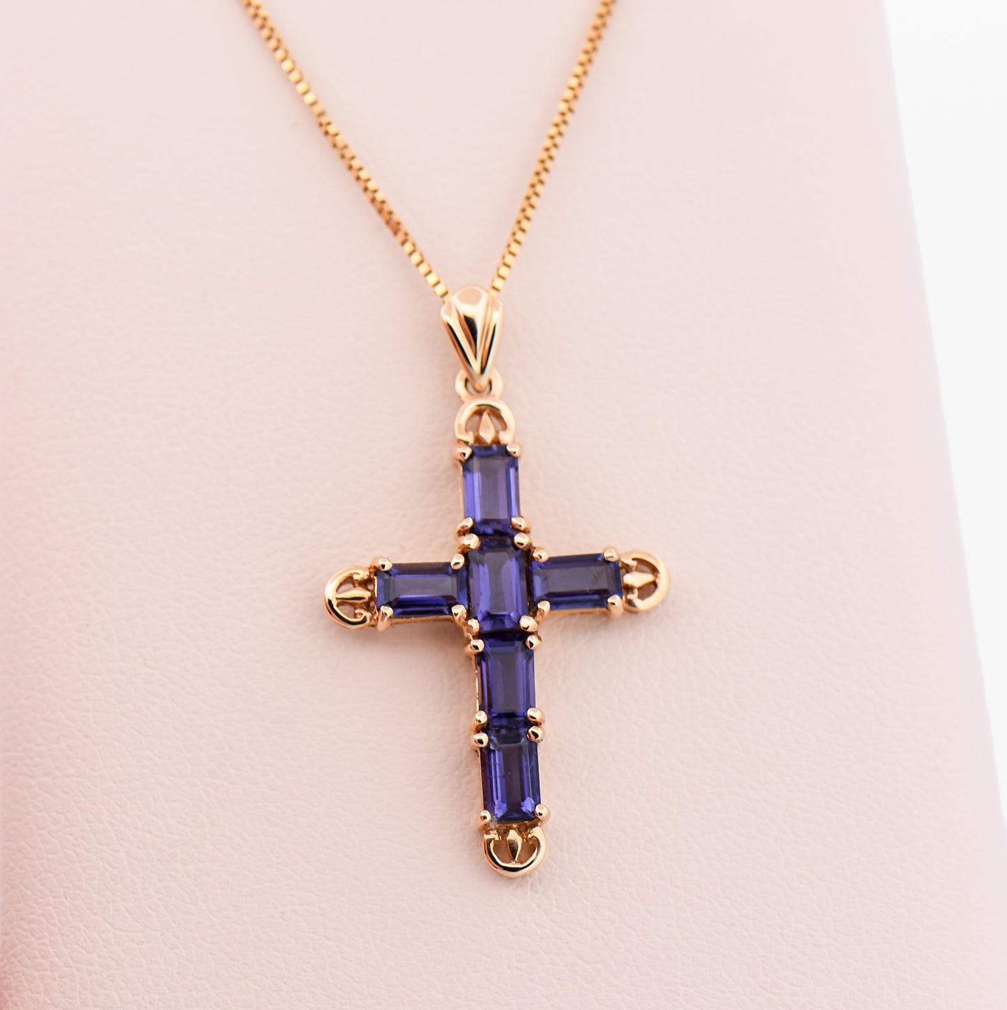 Estate Iolite Cross Pendant in Yellow Gold